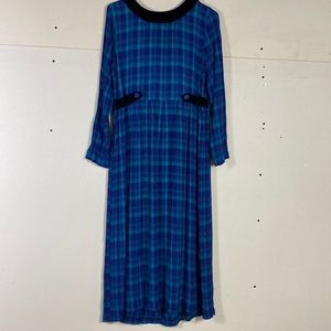 Vintage plaid‎ velvet trim 90s goth grunge dress sz 10 maxi midi peasant prairie